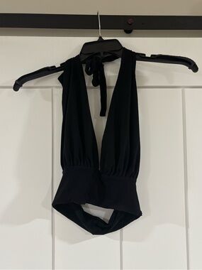Black Halter V-Neck Top in Size S/M from Bali